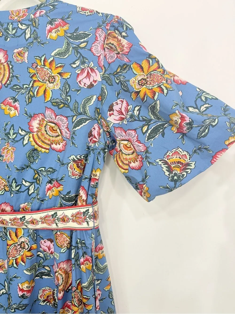 Joie Blue Pink Floral Print Complimentary Hem Puff Sleeve A Line Mini Dress NEW